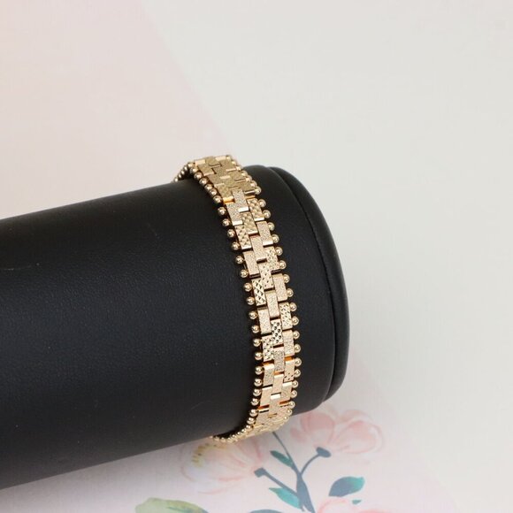 "Elegant Rose Gold Chain Bracelet with Textured Brick Pattern, XPBL1128 - Picture 9 of 12